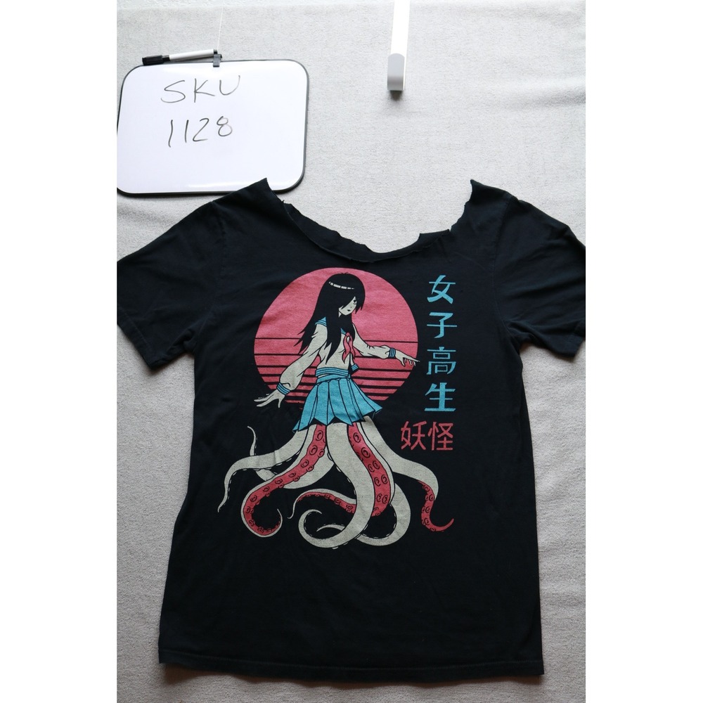 Unbranded T-Shirt Women S Black Anime Schoolgirl Octopus Graphic Raw Neck Tee